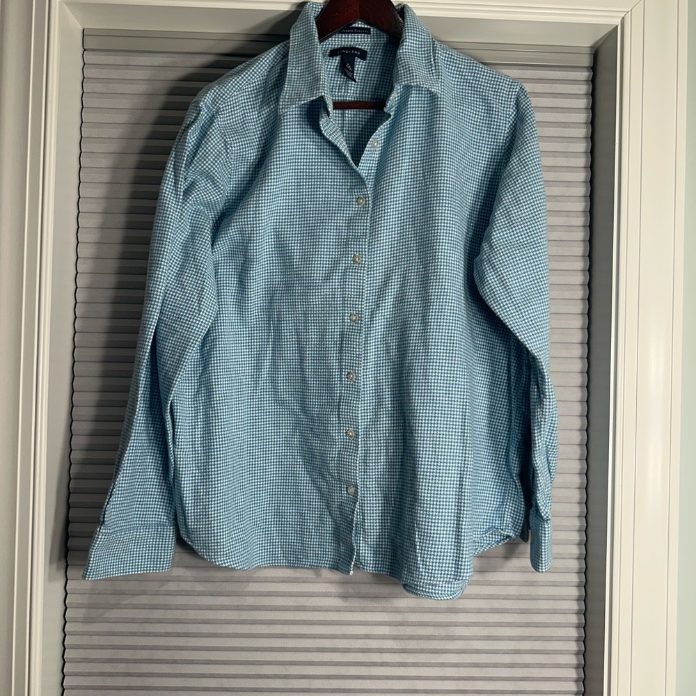 Portuguese flannel teal houndstooth flannel shirt